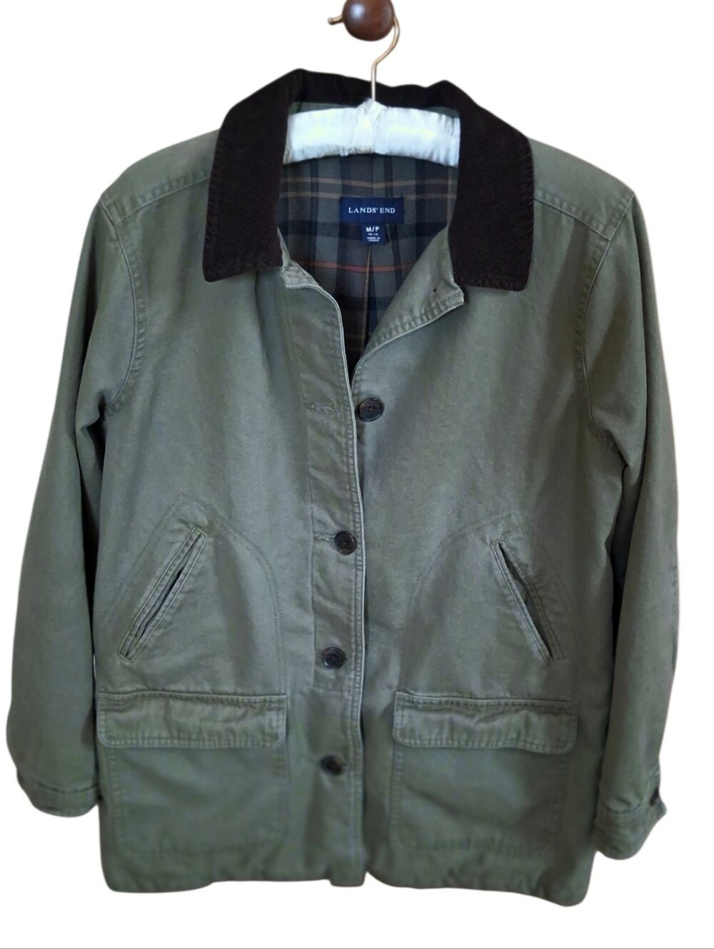 Lands' End Flannel Lined Field/Barn Jacket Green Medium